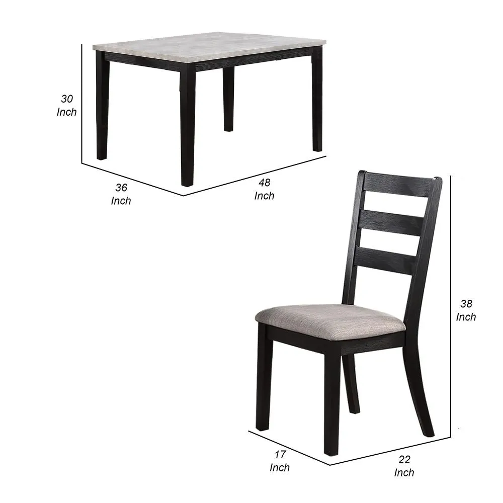 5 Piece Dining Set, Rectangular Table, 4 Chairs, Padded, Espresso Brown By Casagear Home