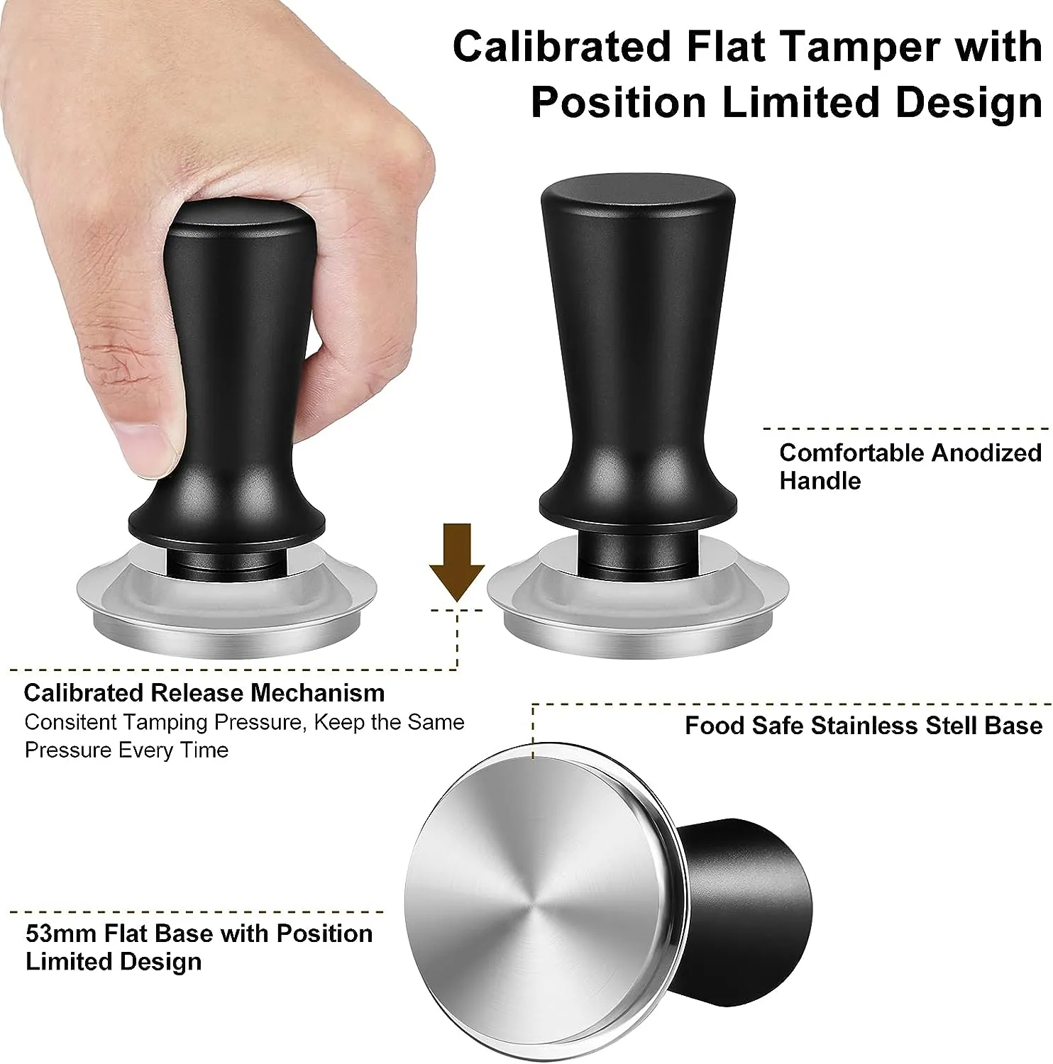 58mm Calibrated Espresso Coffee Tamper with Spring Loaded