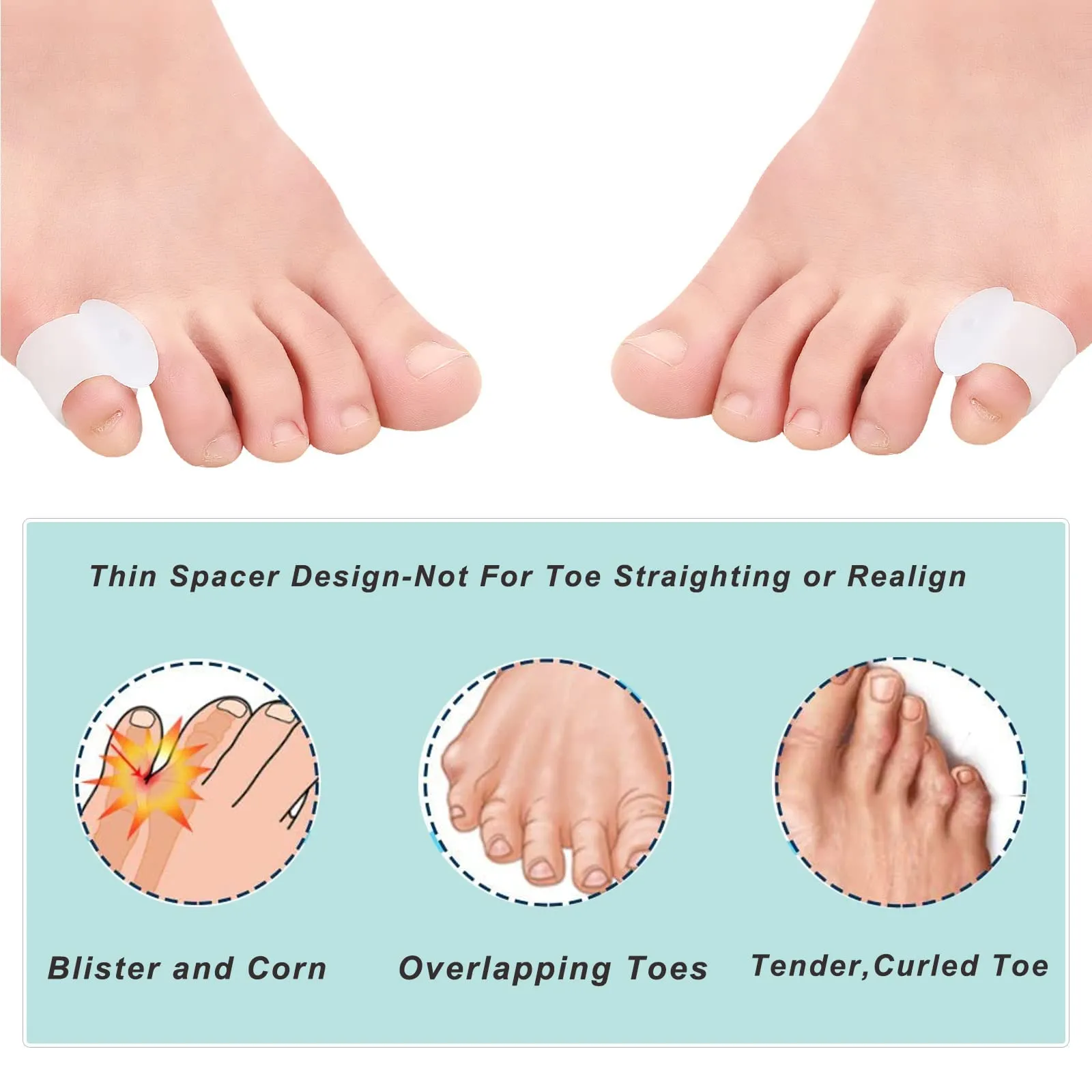 6pcs Gel Toe Separator, Toe Separator, Silicone Straighteners Separators Spreader Spacers, Little Toe Cushions for Bunion Relief Preventing Rubbing
