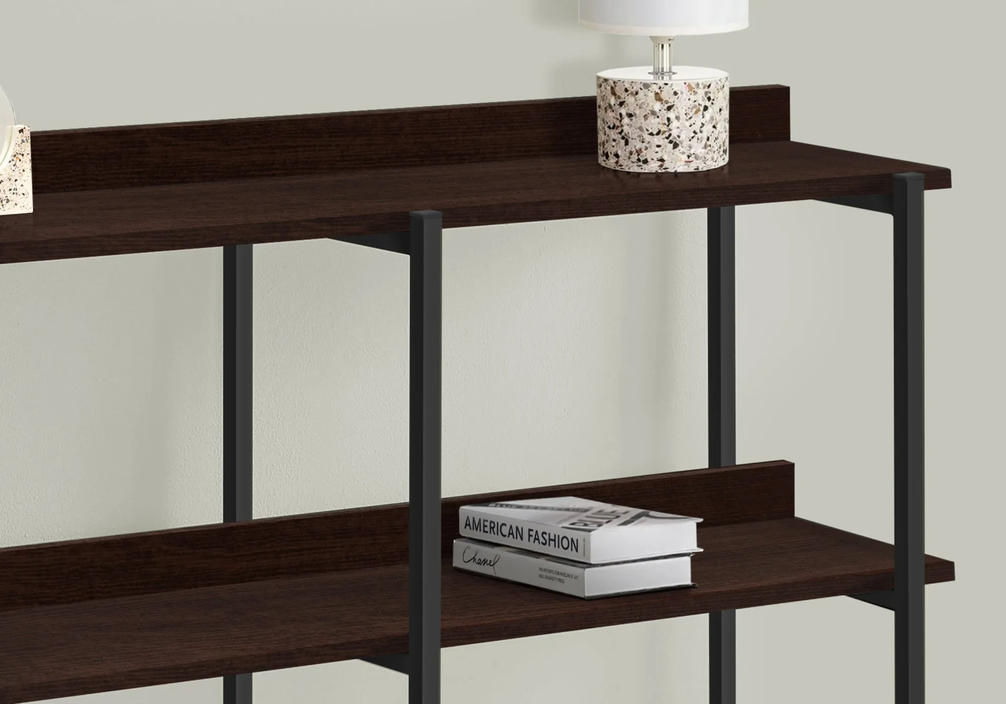 Accent Table - 48"L / Espresso / Black Metal Hall Console