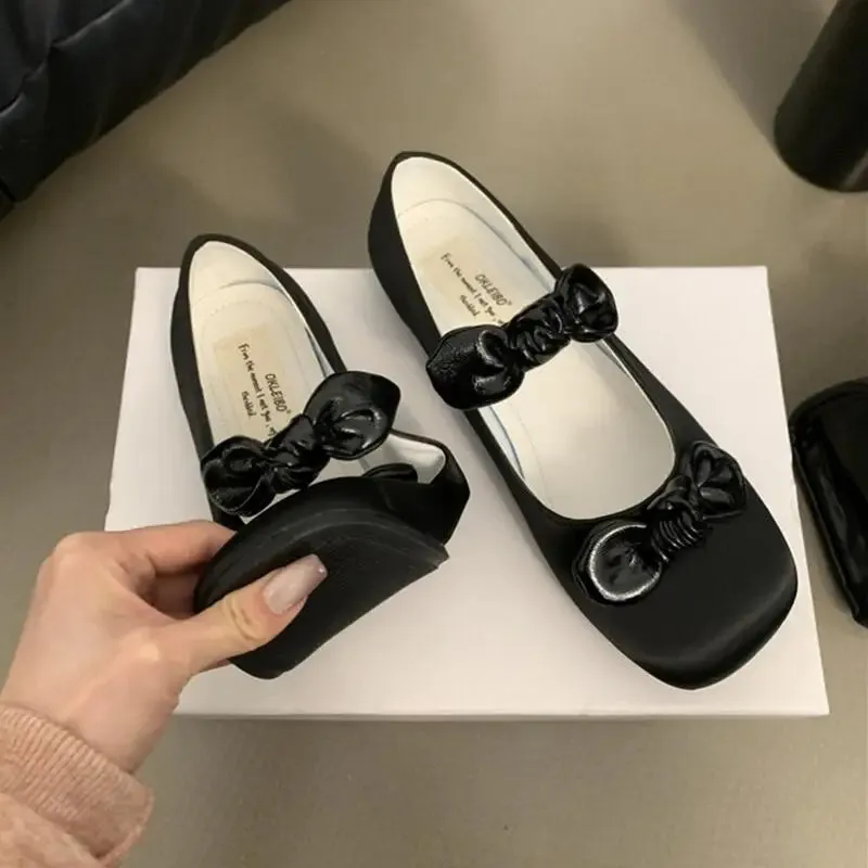 Advbridge  -  Spring Elegant Bow Women Flat Shoes Fashion Round Toe Shallow Slip On Ballerinas Shoes Casual Mary Jane Shoes Cute Girl