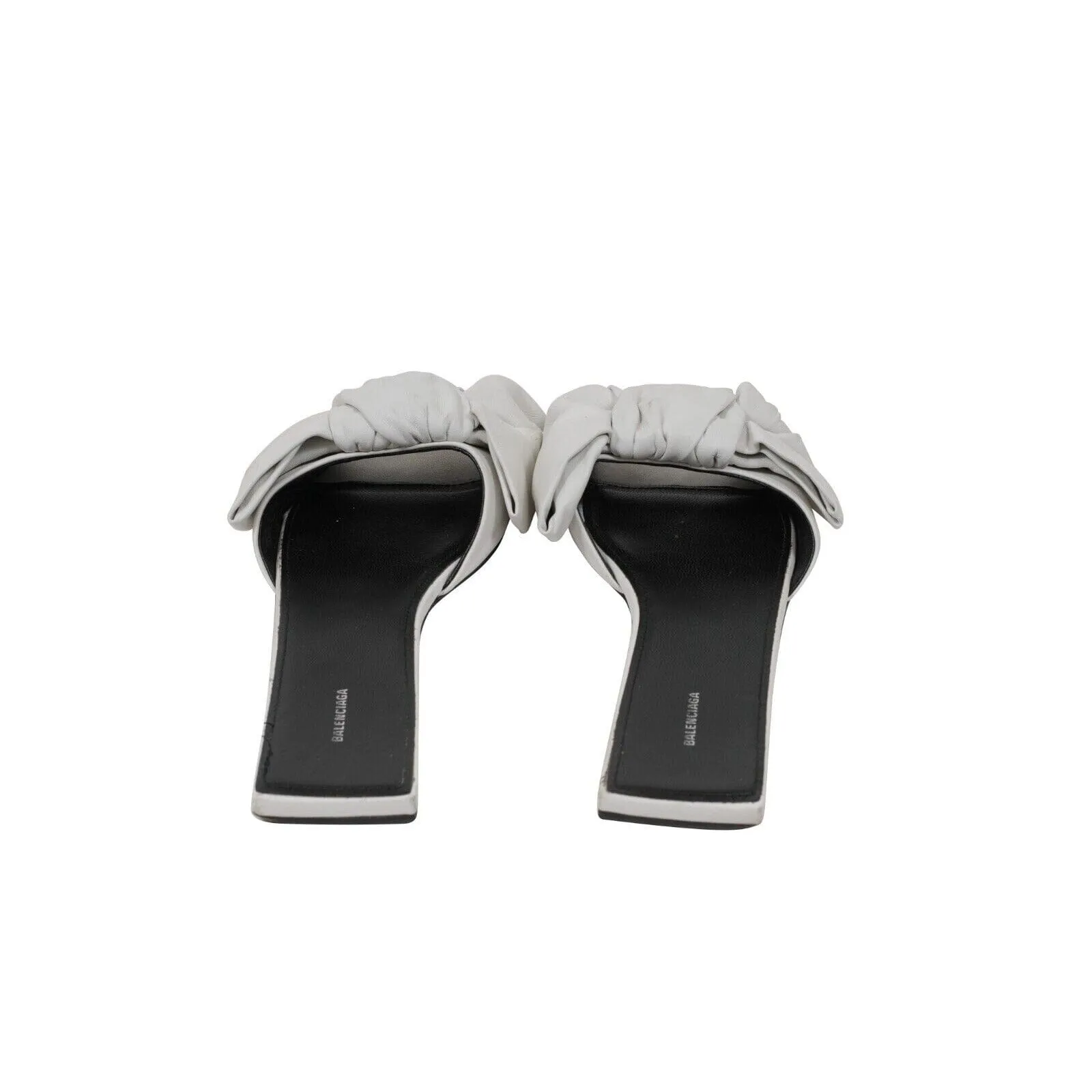Balenciaga Nappa Square Knife Bow Mules White Leather