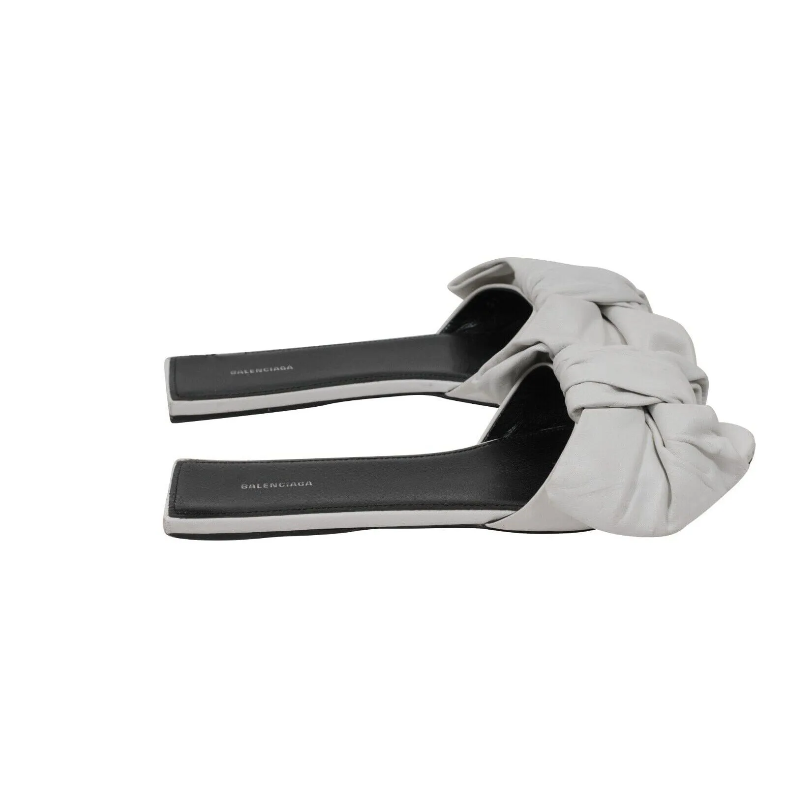 Balenciaga Nappa Square Knife Bow Mules White Leather