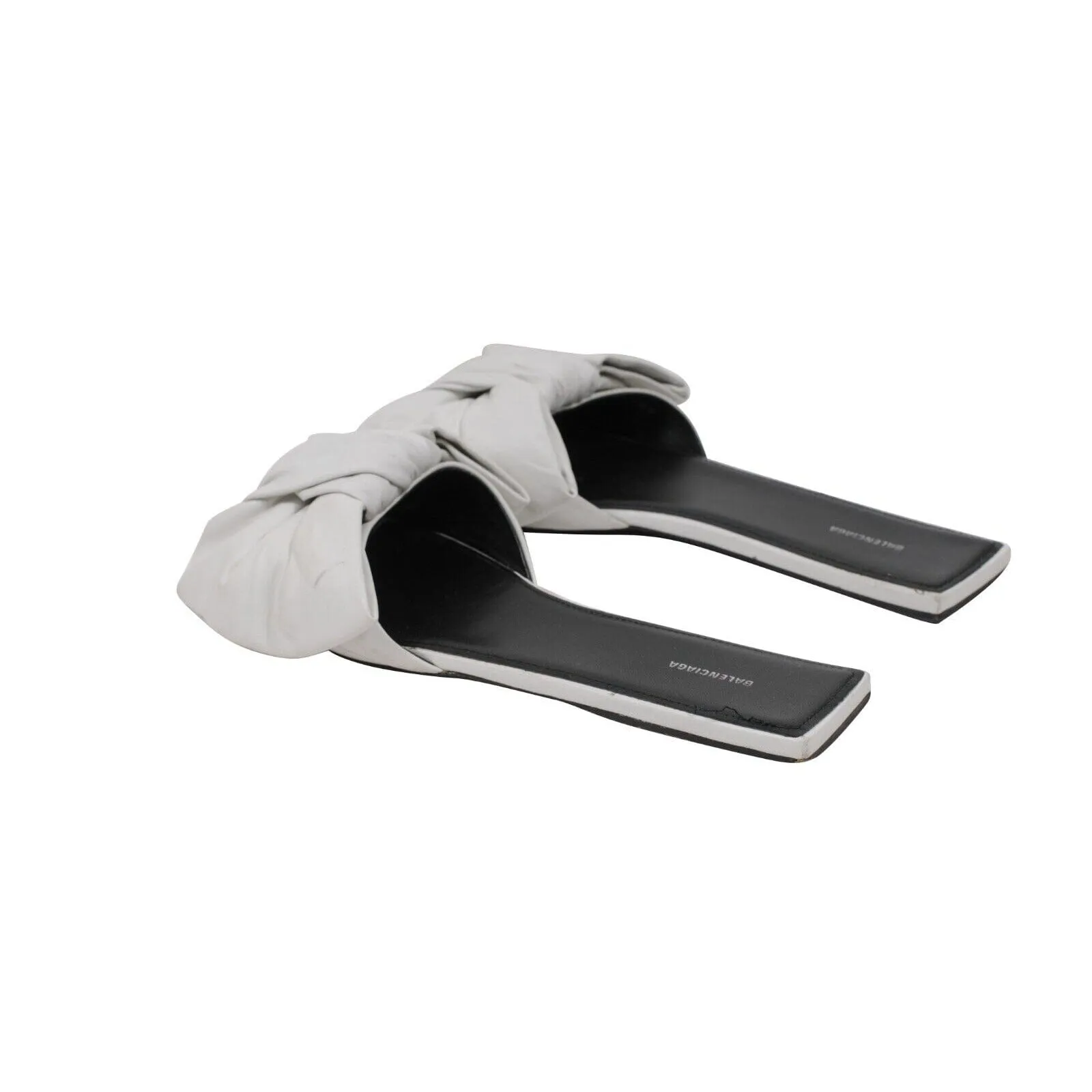 Balenciaga Nappa Square Knife Bow Mules White Leather