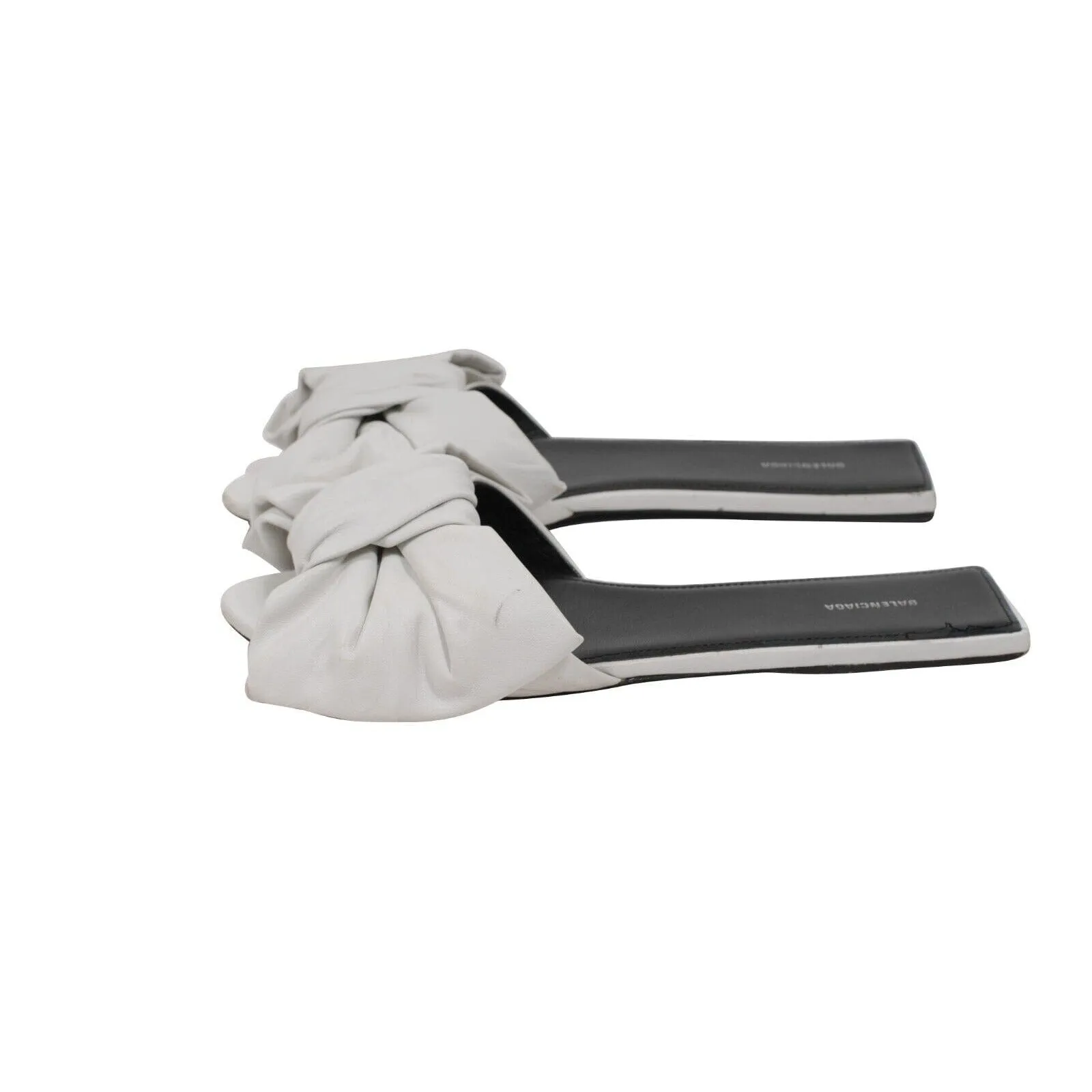 Balenciaga Nappa Square Knife Bow Mules White Leather