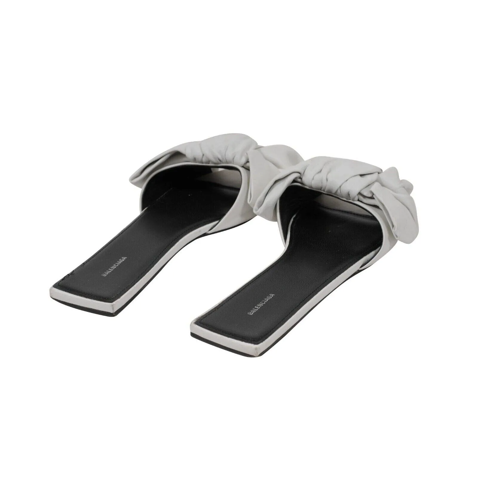 Balenciaga Nappa Square Knife Bow Mules White Leather