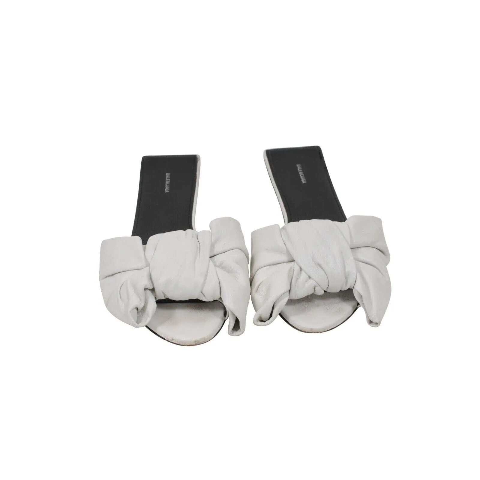 Balenciaga Nappa Square Knife Bow Mules White Leather