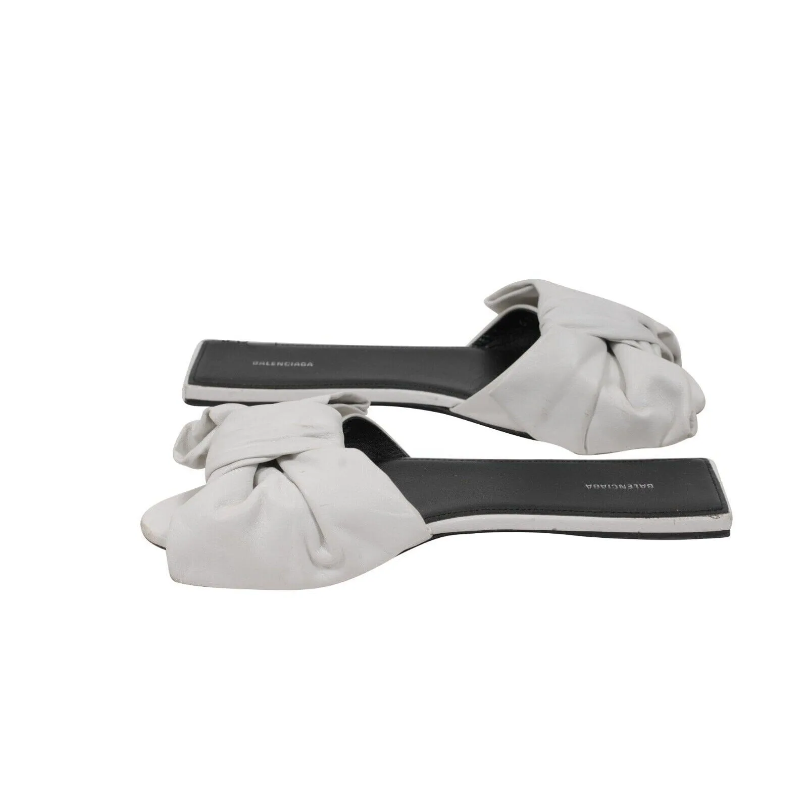 Balenciaga Nappa Square Knife Bow Mules White Leather