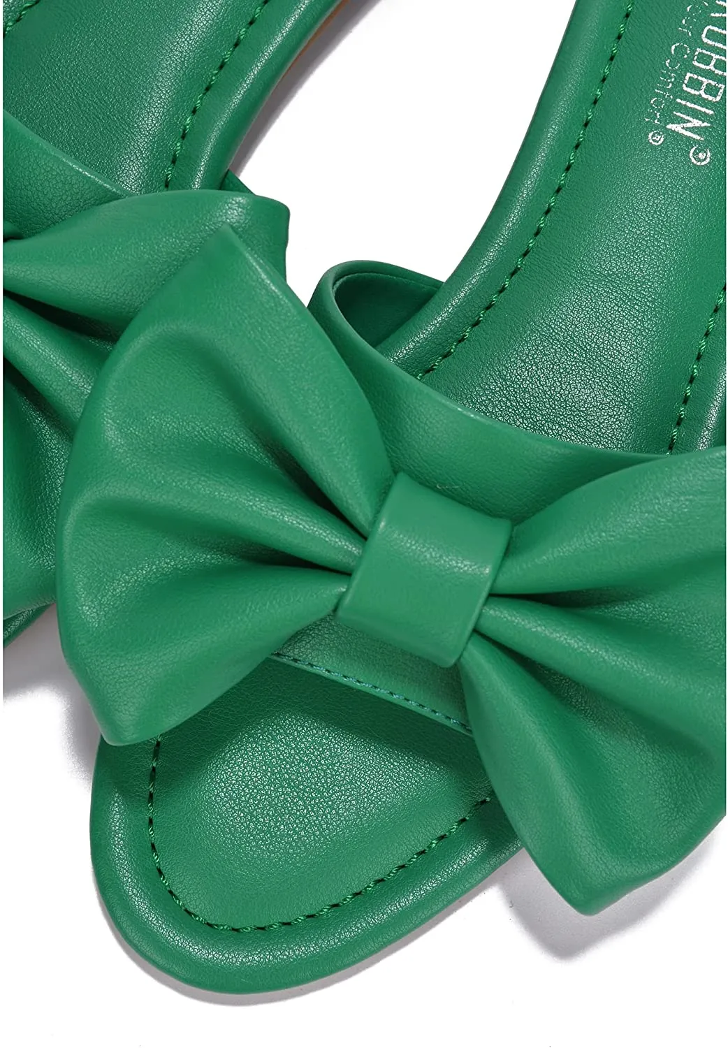 Black Vegan Leather Bow Knit Flat Sandals