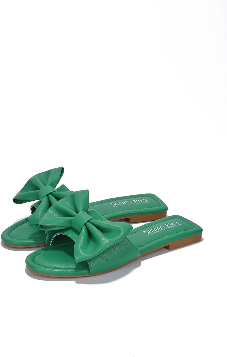 Black Vegan Leather Bow Knit Flat Sandals