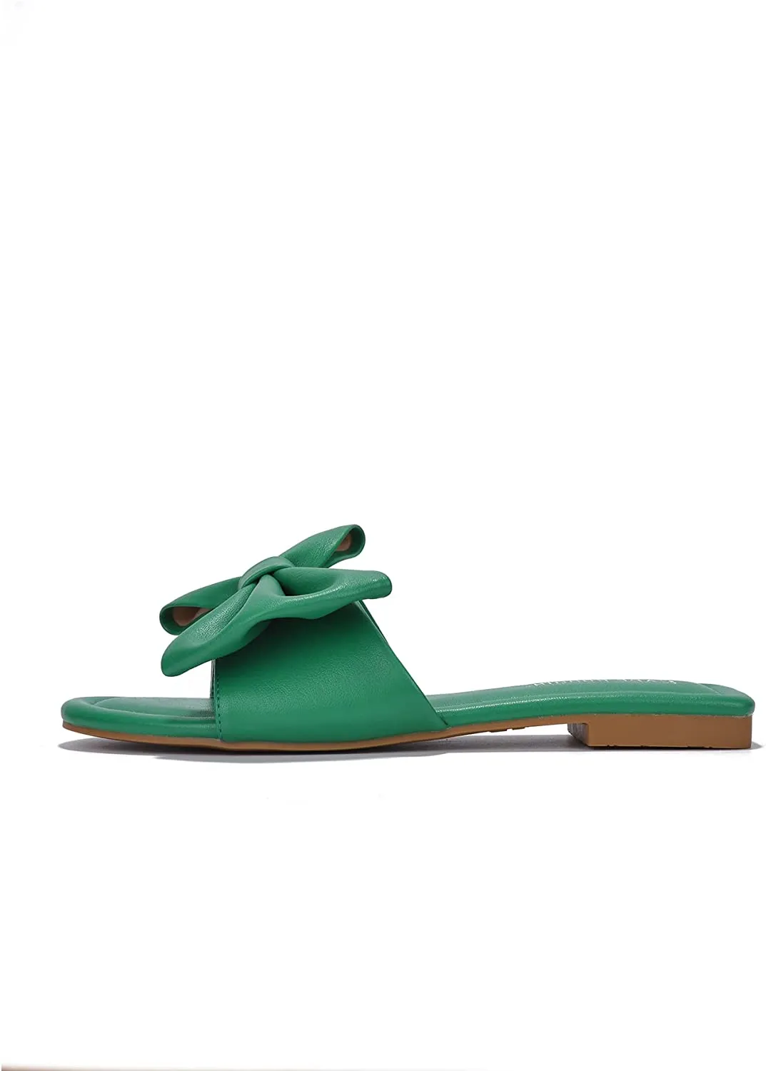 Black Vegan Leather Bow Knit Flat Sandals
