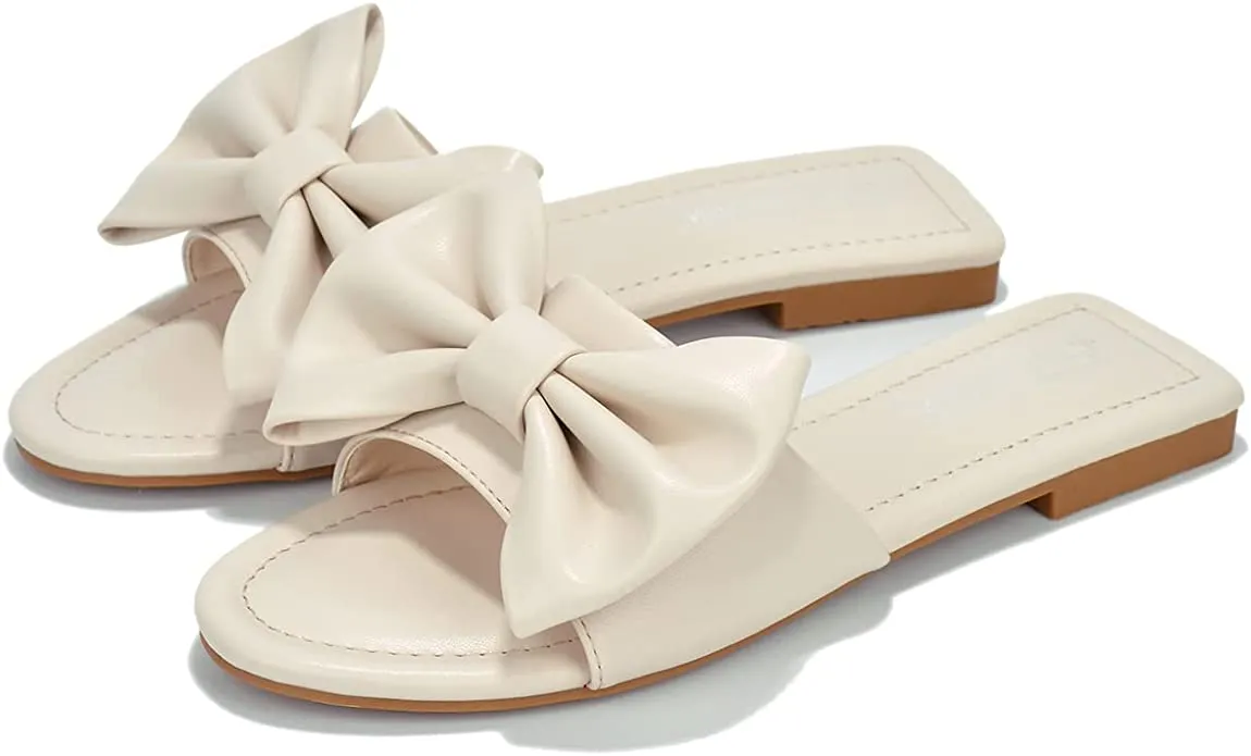 Black Vegan Leather Bow Knit Flat Sandals