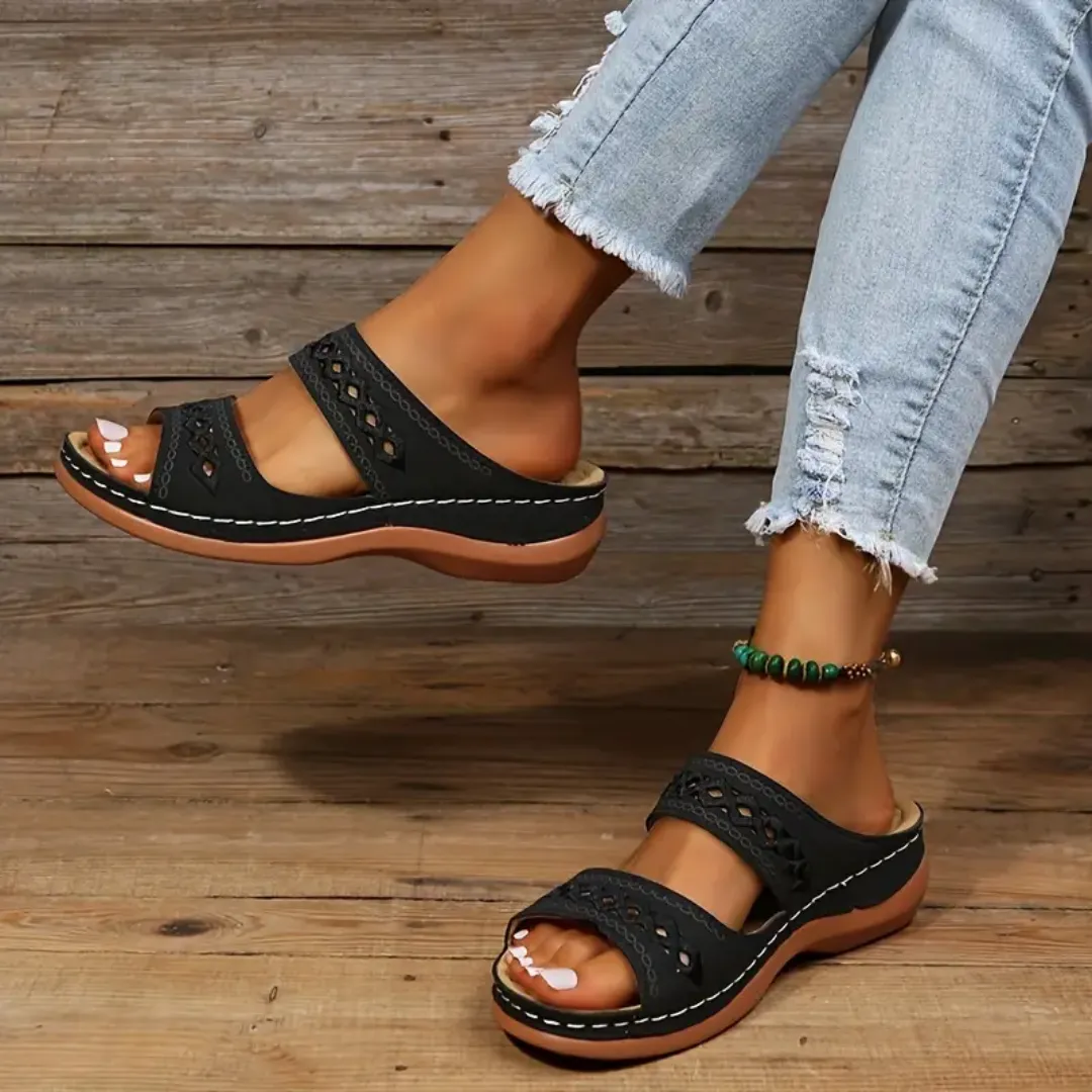 Blisscomfy Arch Support Boho Vintage Slide Sandals