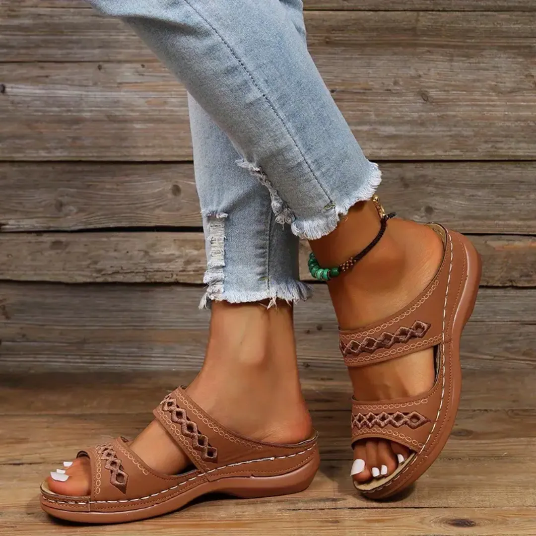 Blisscomfy Arch Support Boho Vintage Slide Sandals