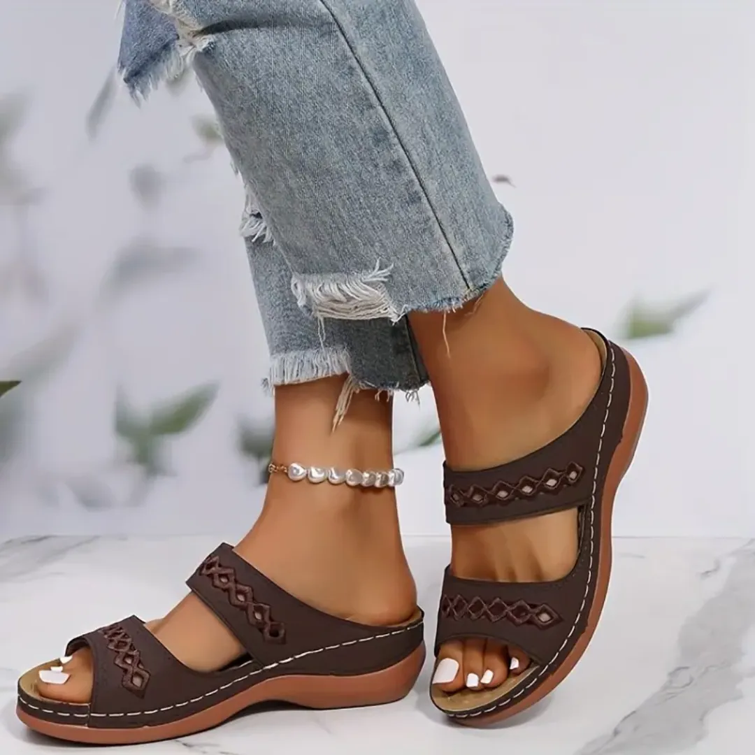 Blisscomfy Arch Support Boho Vintage Slide Sandals