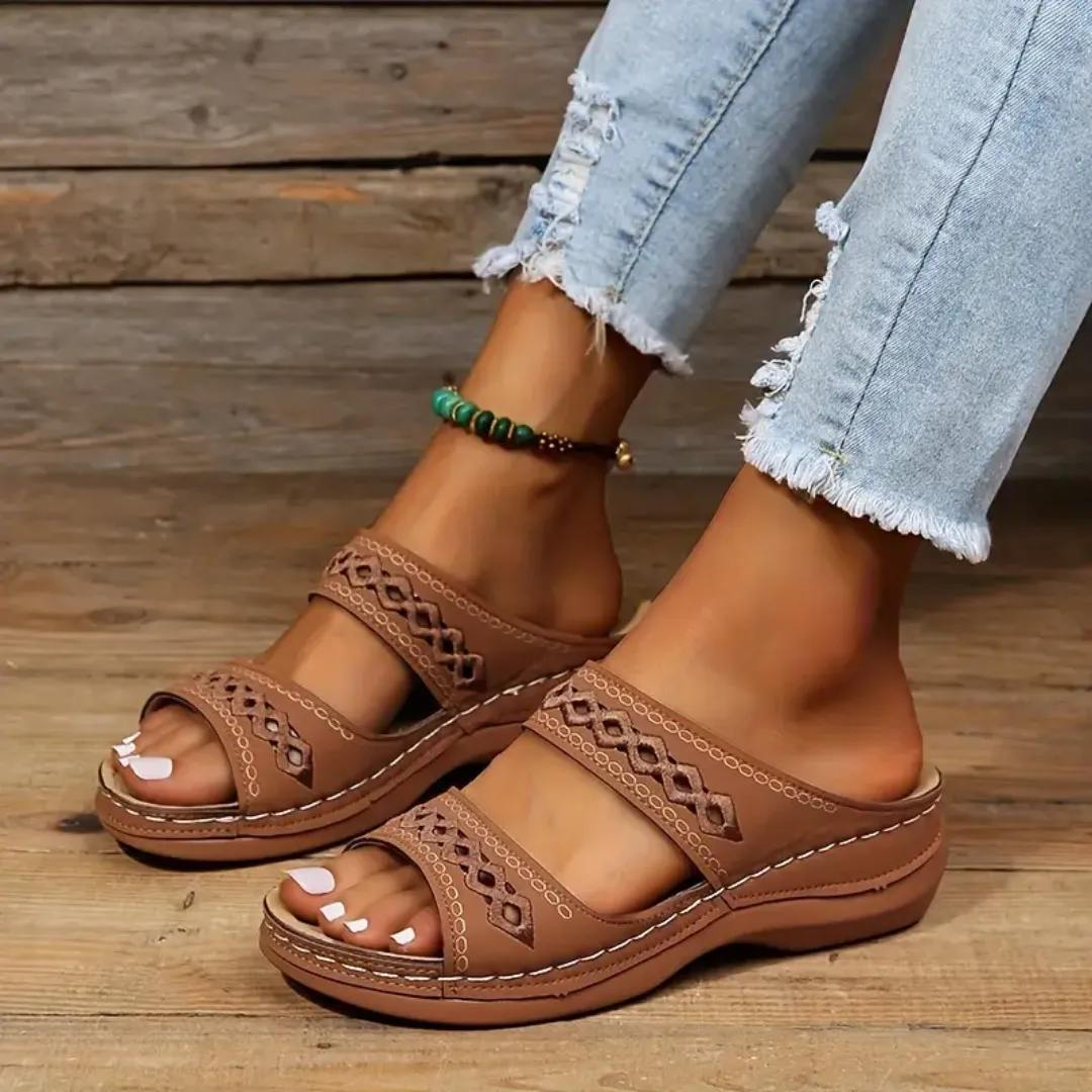 Blisscomfy Arch Support Boho Vintage Slide Sandals