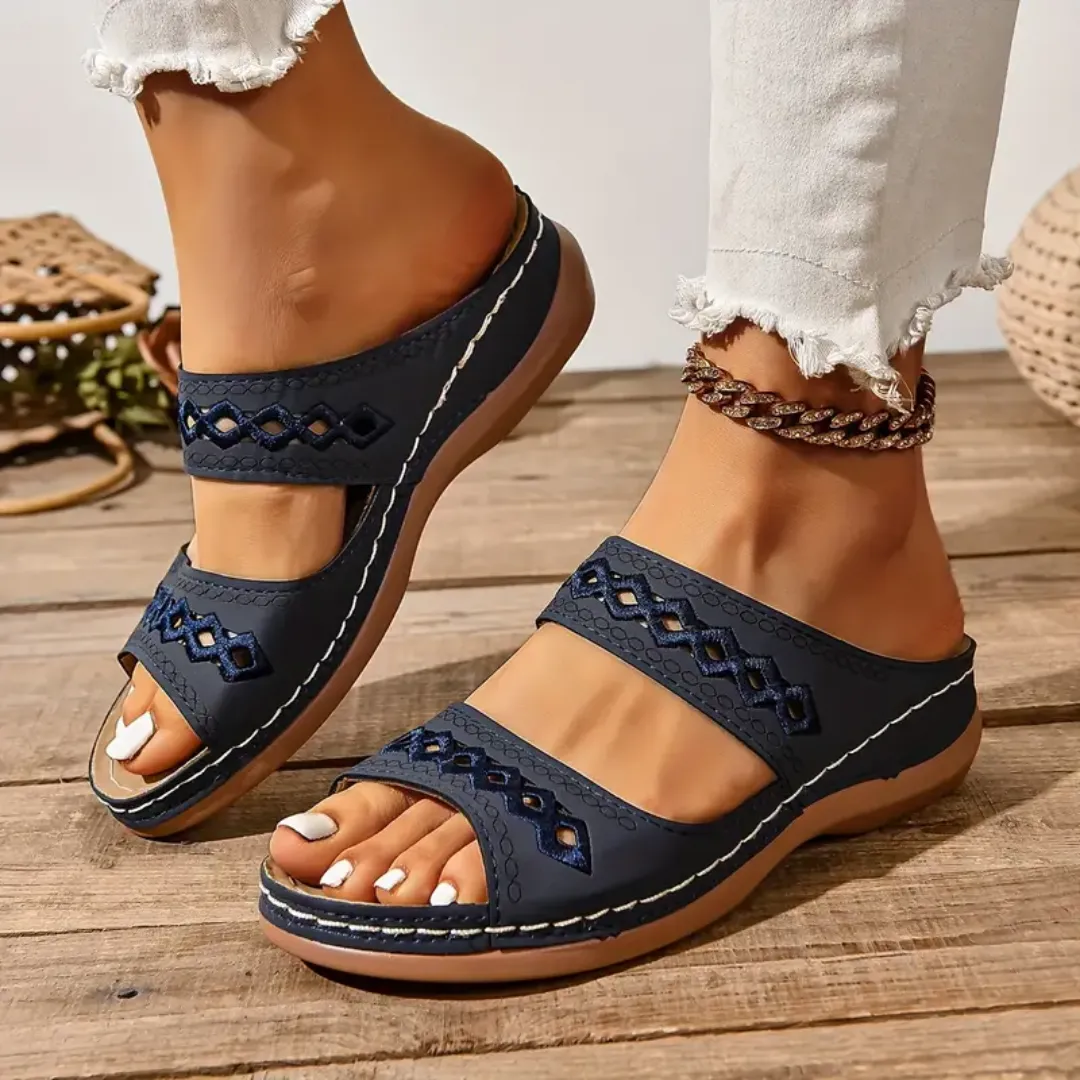 Blisscomfy Arch Support Boho Vintage Slide Sandals