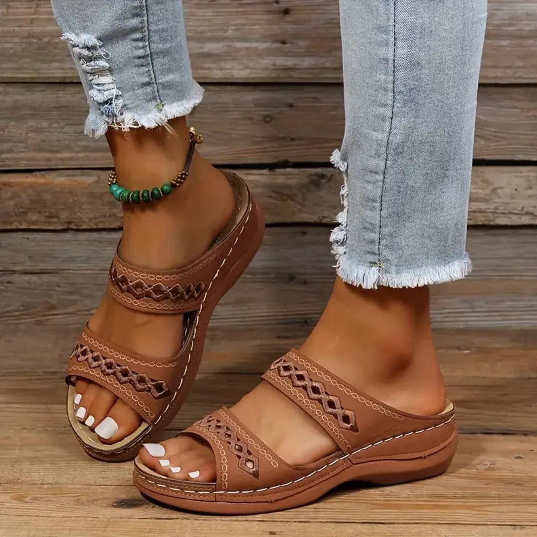Blisscomfy Arch Support Boho Vintage Slide Sandals