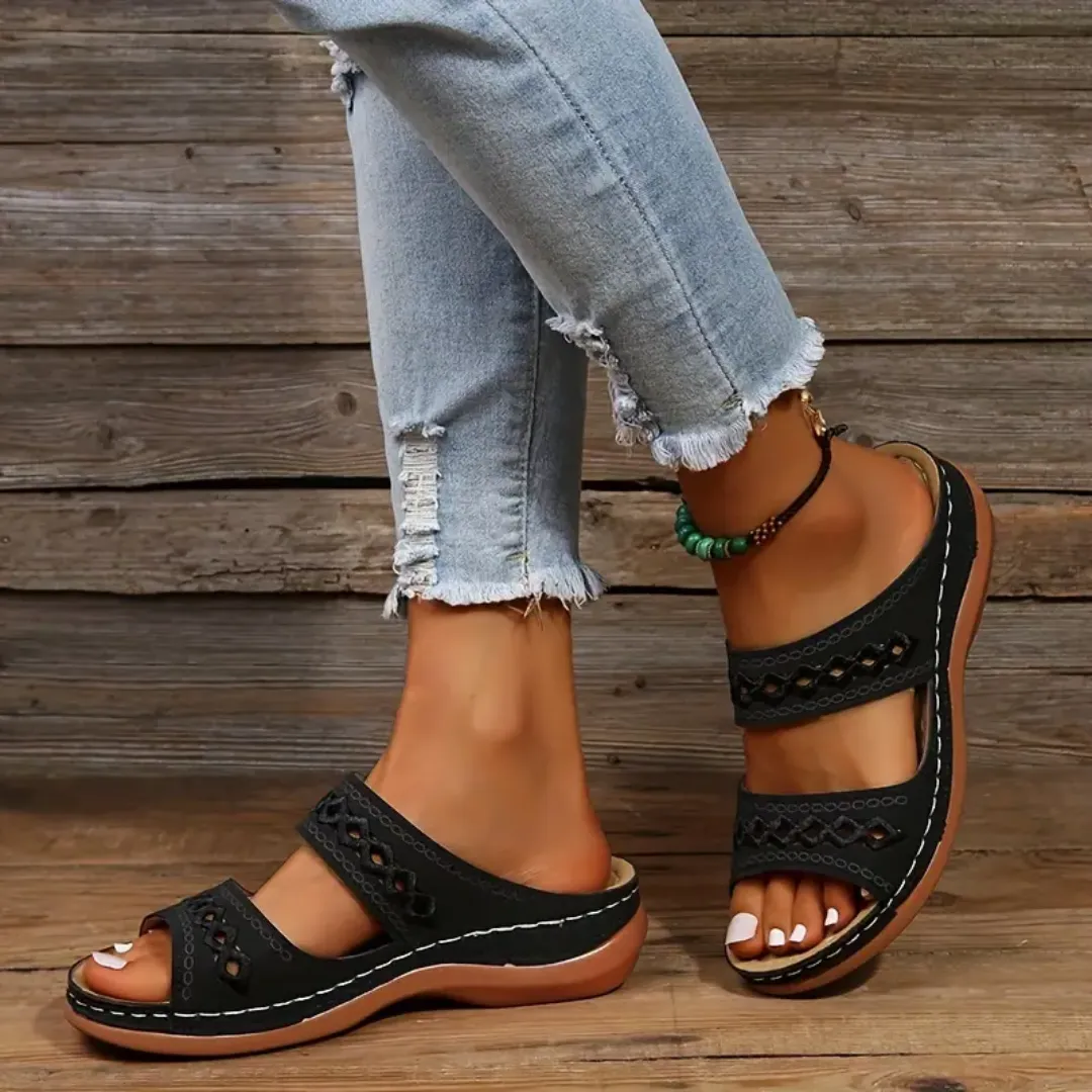 Blisscomfy Arch Support Boho Vintage Slide Sandals