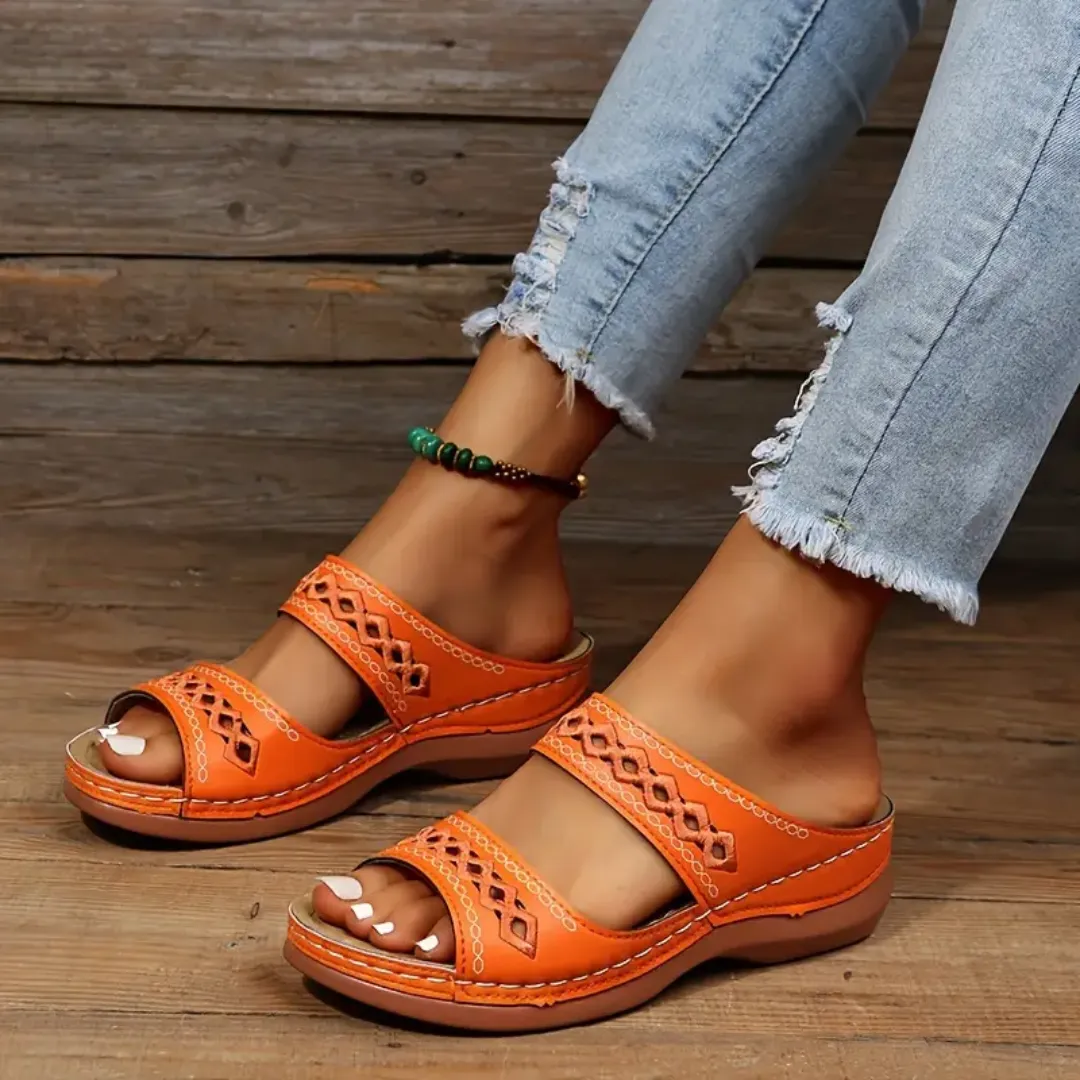 Blisscomfy Arch Support Boho Vintage Slide Sandals