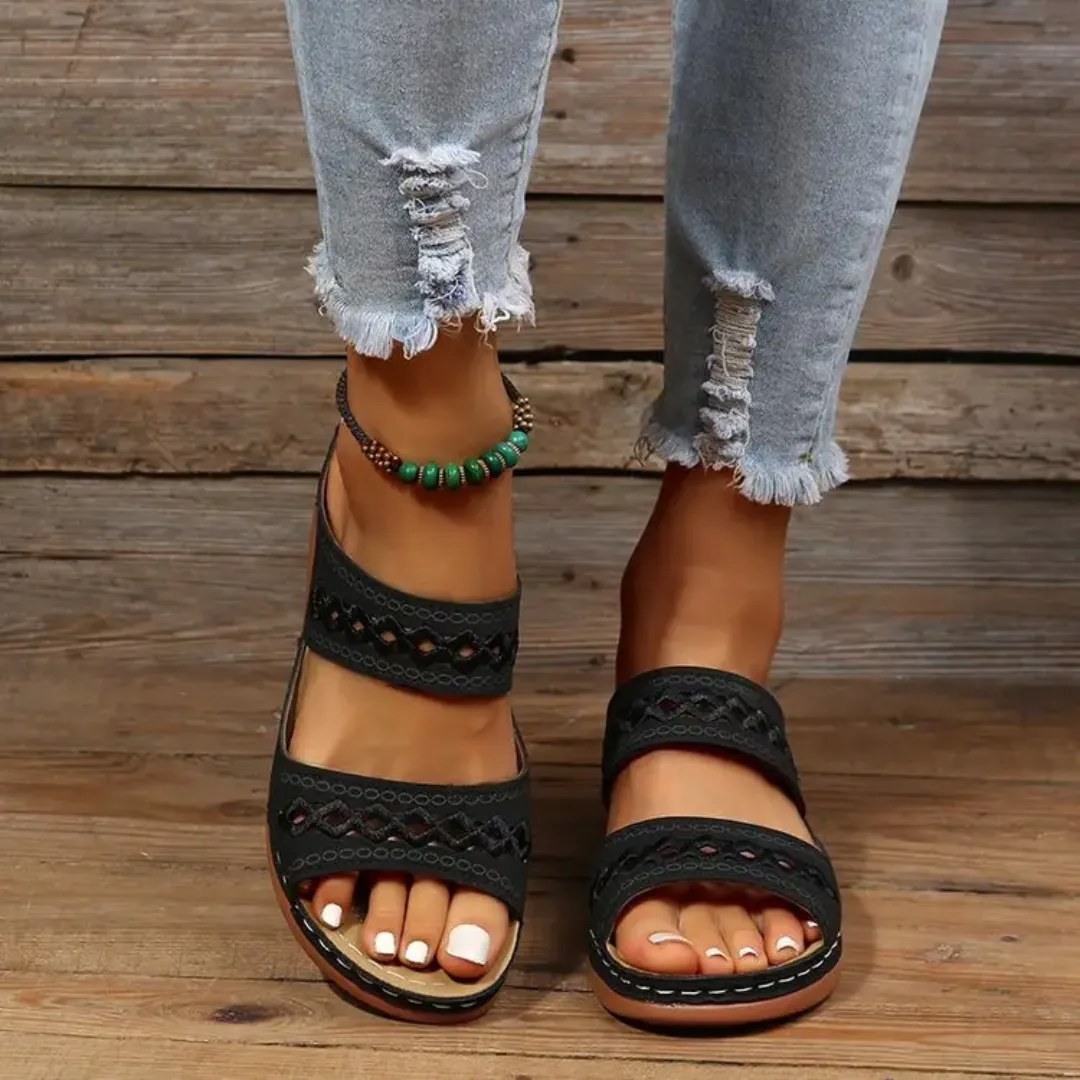 Blisscomfy Arch Support Boho Vintage Slide Sandals
