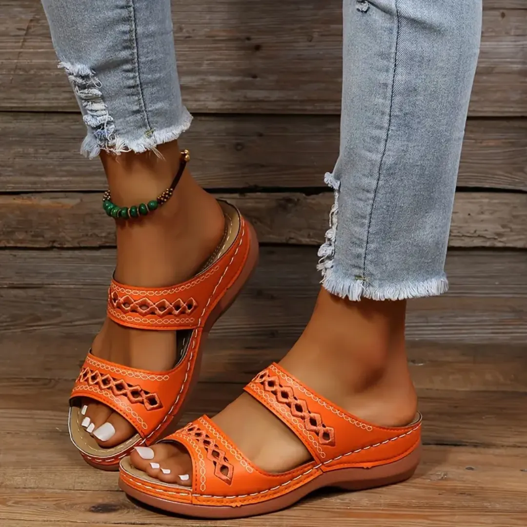 Blisscomfy Arch Support Boho Vintage Slide Sandals