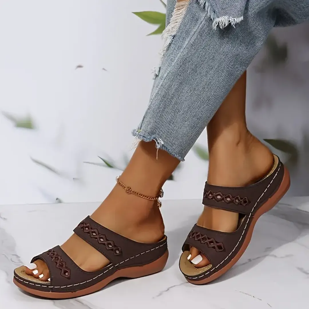 Blisscomfy Arch Support Boho Vintage Slide Sandals