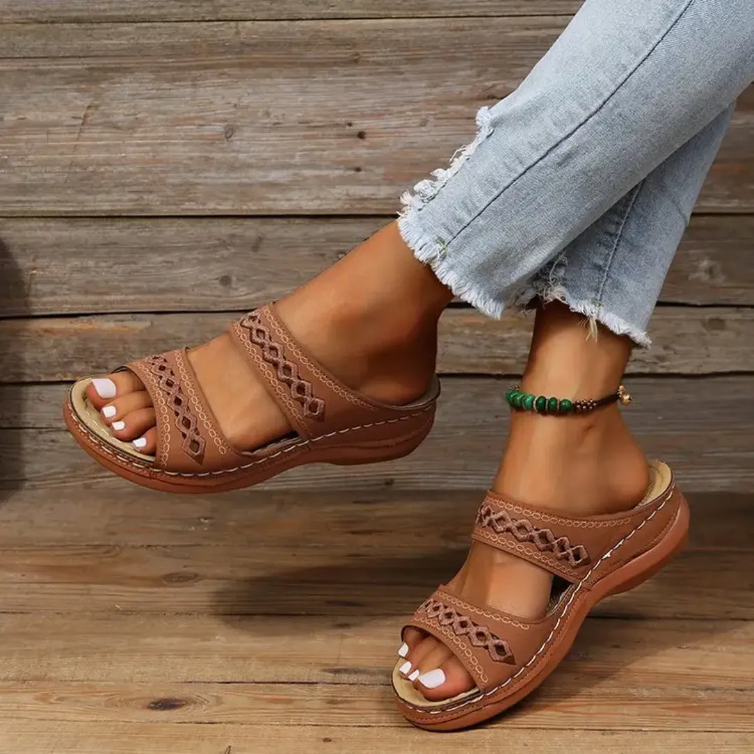Blisscomfy Arch Support Boho Vintage Slide Sandals