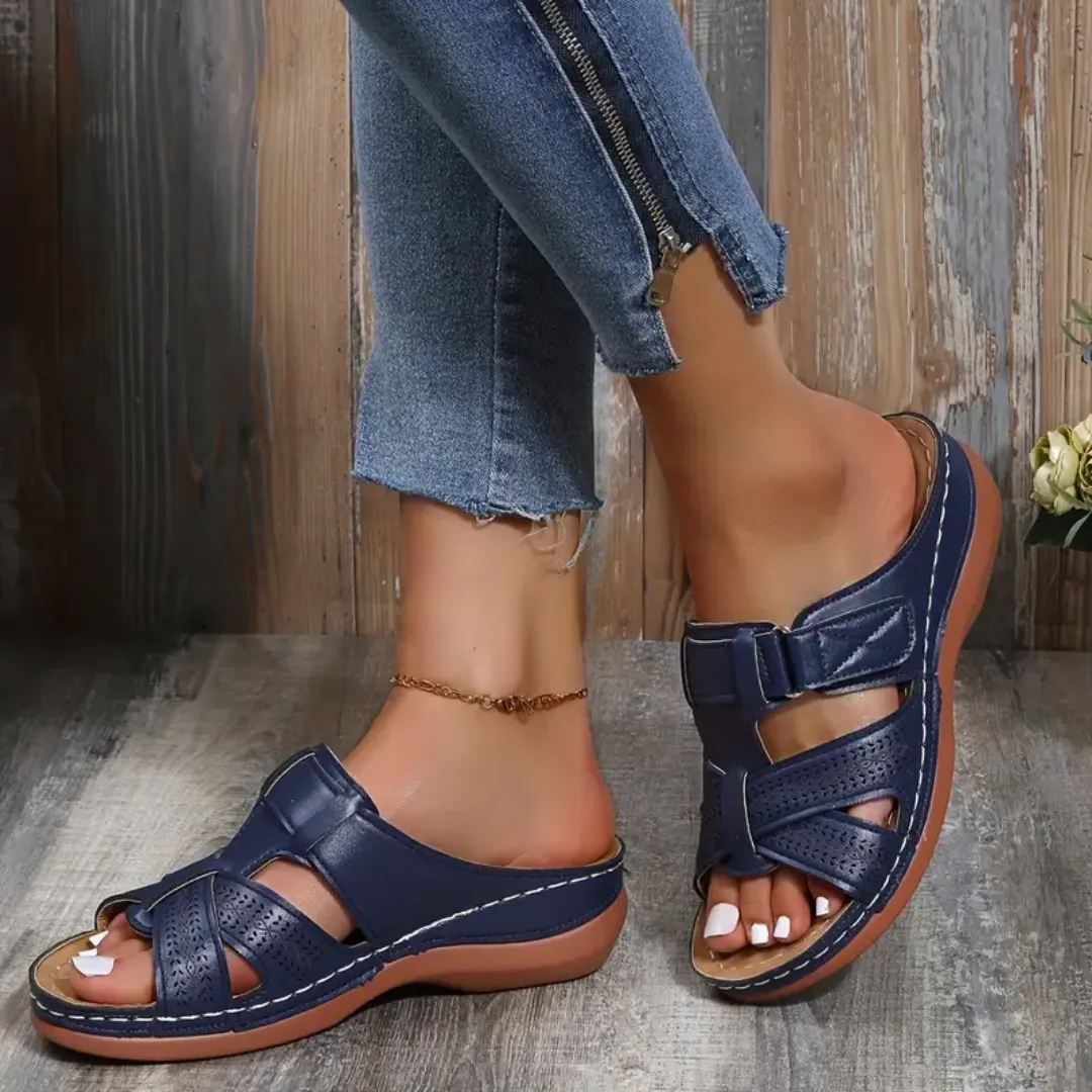 Blisscomfy Arch Support Criss Cross Strap Slide Sandals