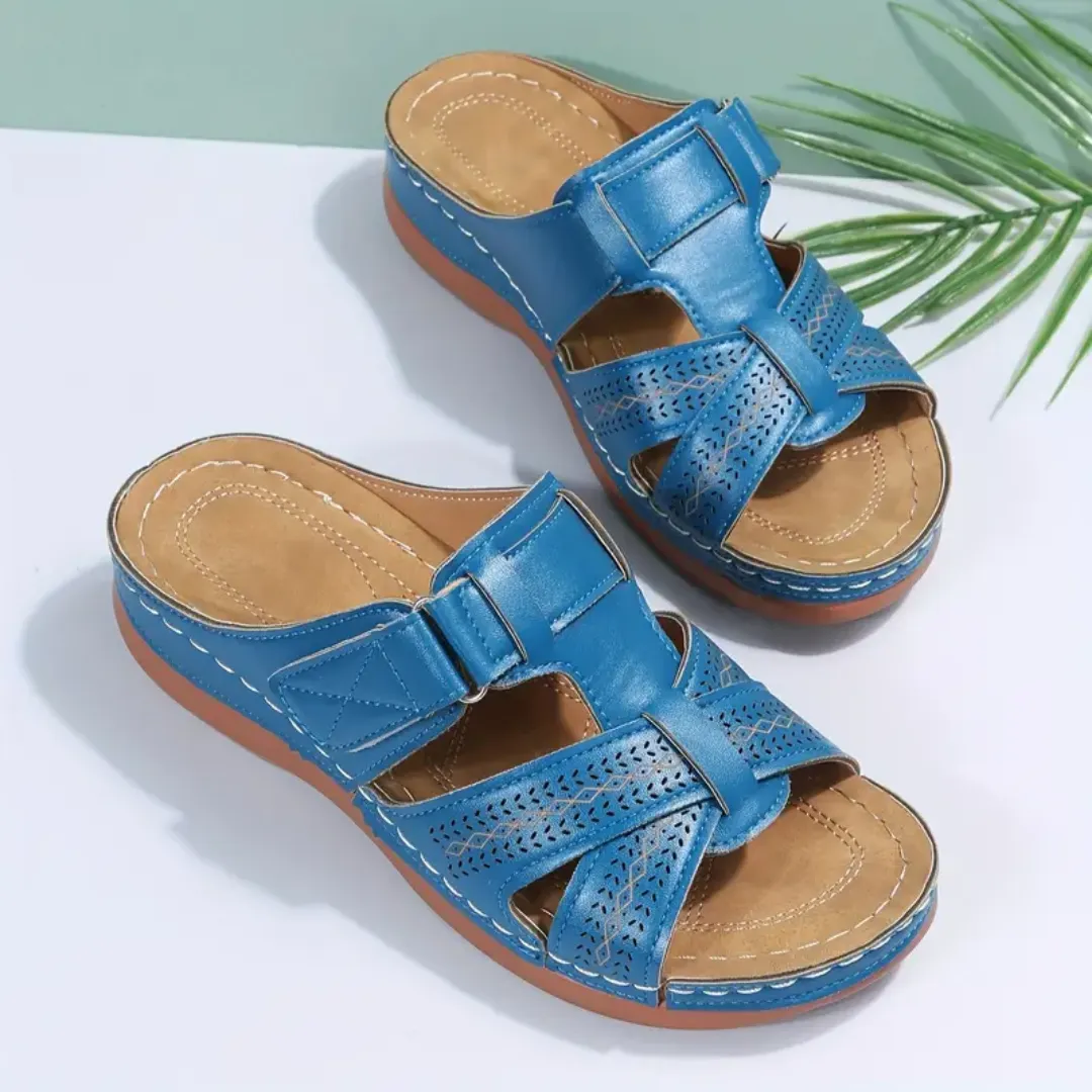 Blisscomfy Arch Support Criss Cross Strap Slide Sandals