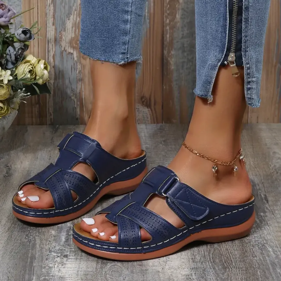 Blisscomfy Arch Support Criss Cross Strap Slide Sandals