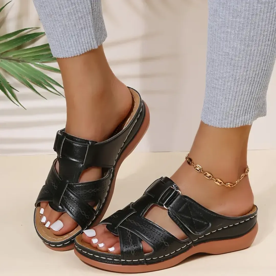 Blisscomfy Arch Support Criss Cross Strap Slide Sandals