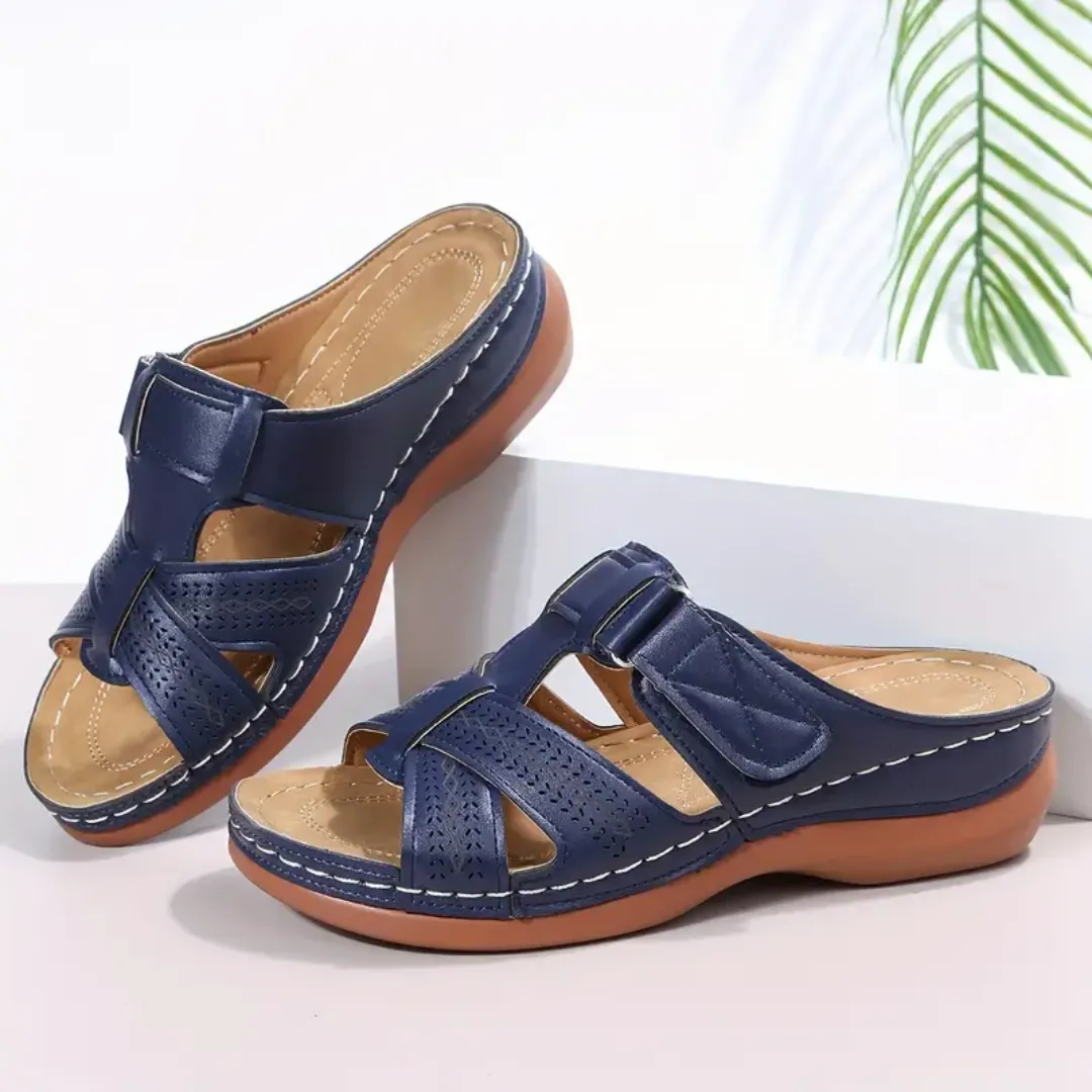Blisscomfy Arch Support Criss Cross Strap Slide Sandals