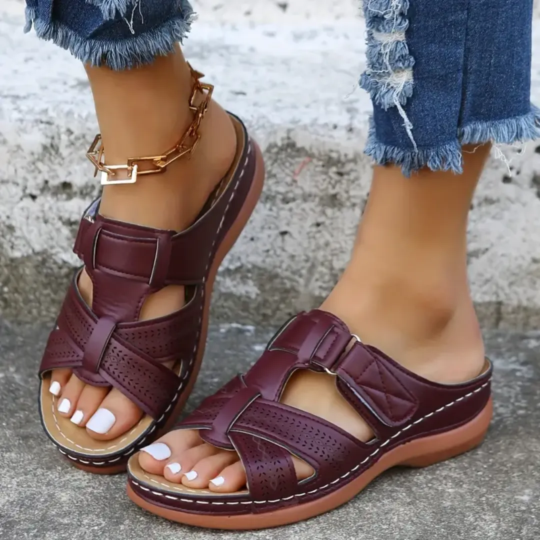 Blisscomfy Arch Support Criss Cross Strap Slide Sandals