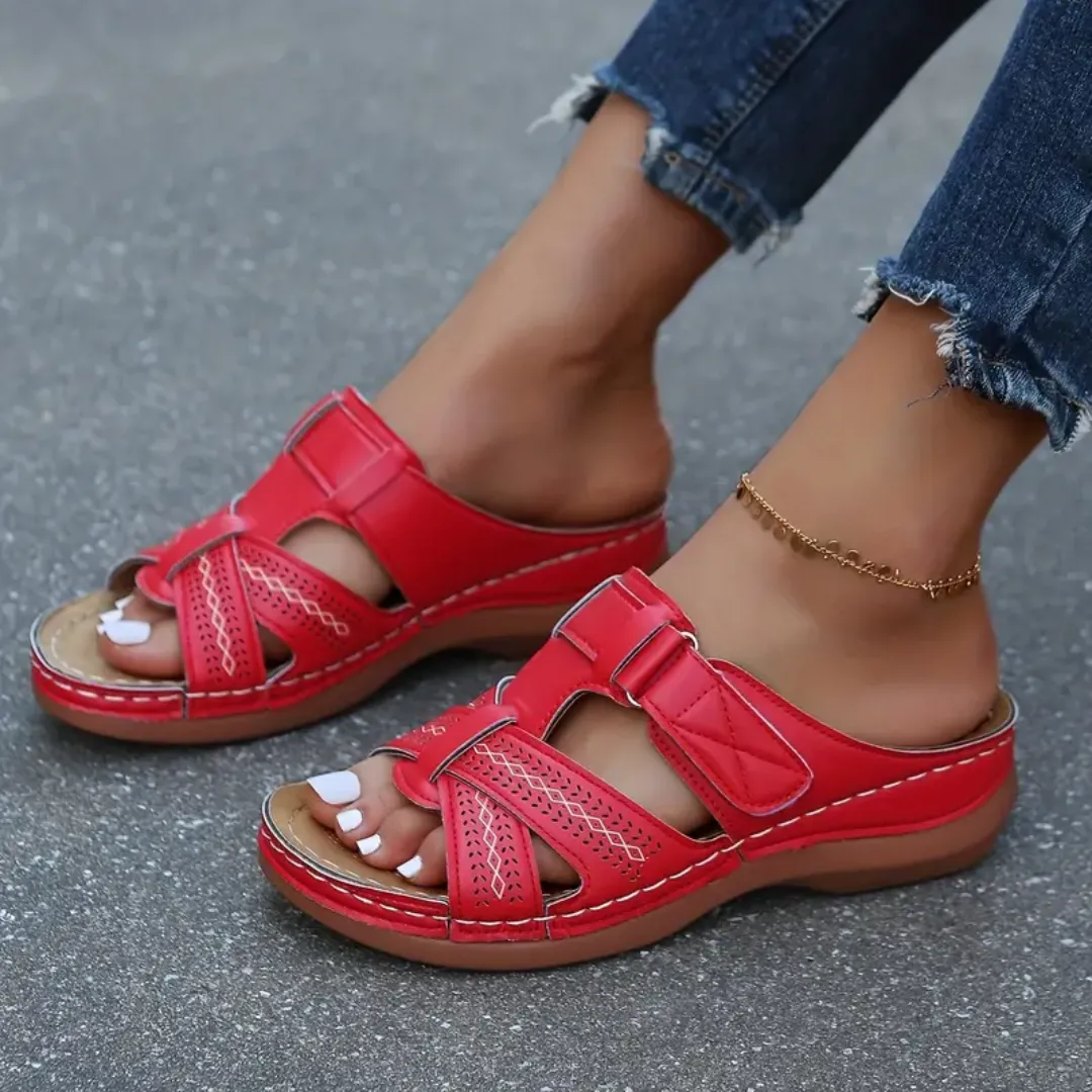 Blisscomfy Arch Support Criss Cross Strap Slide Sandals