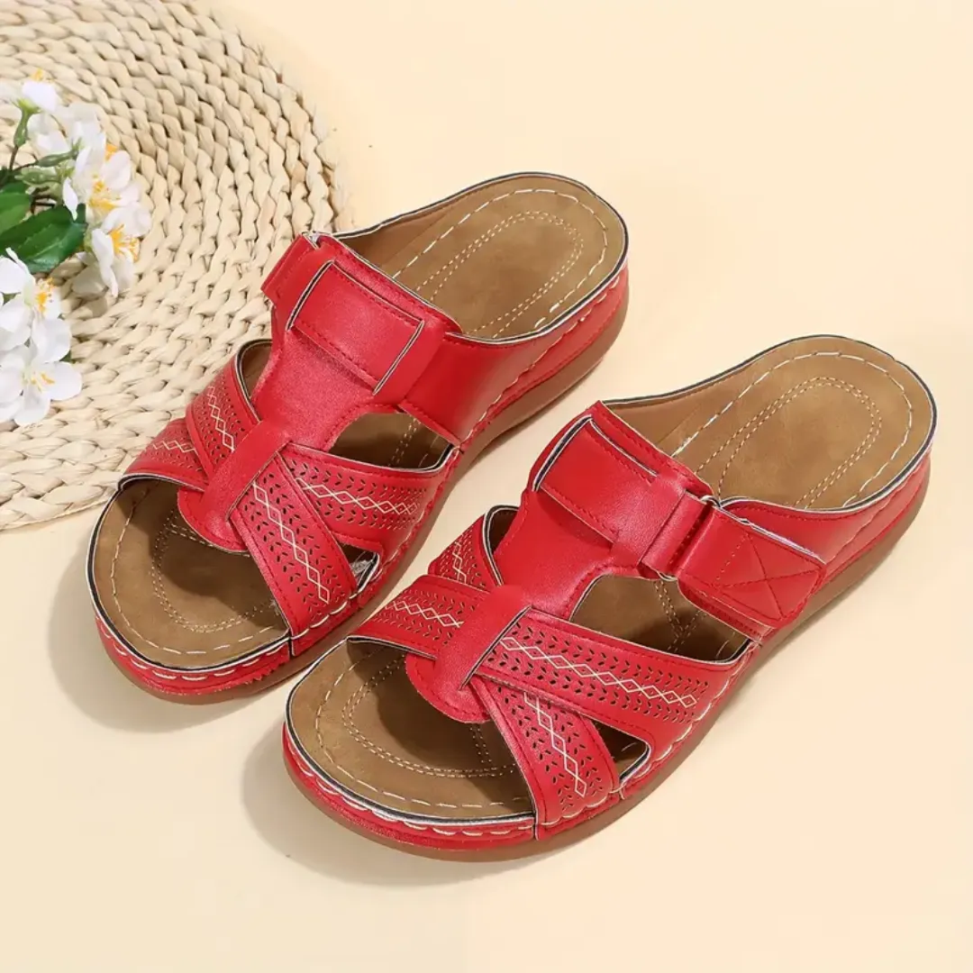 Blisscomfy Arch Support Criss Cross Strap Slide Sandals