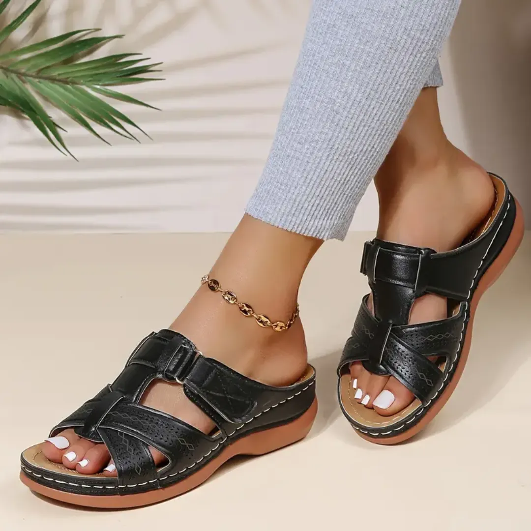 Blisscomfy Arch Support Criss Cross Strap Slide Sandals