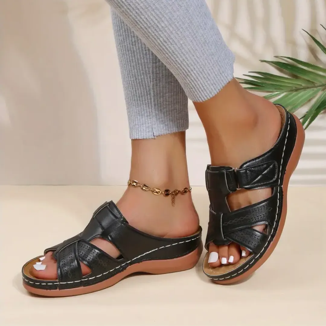 Blisscomfy Arch Support Criss Cross Strap Slide Sandals