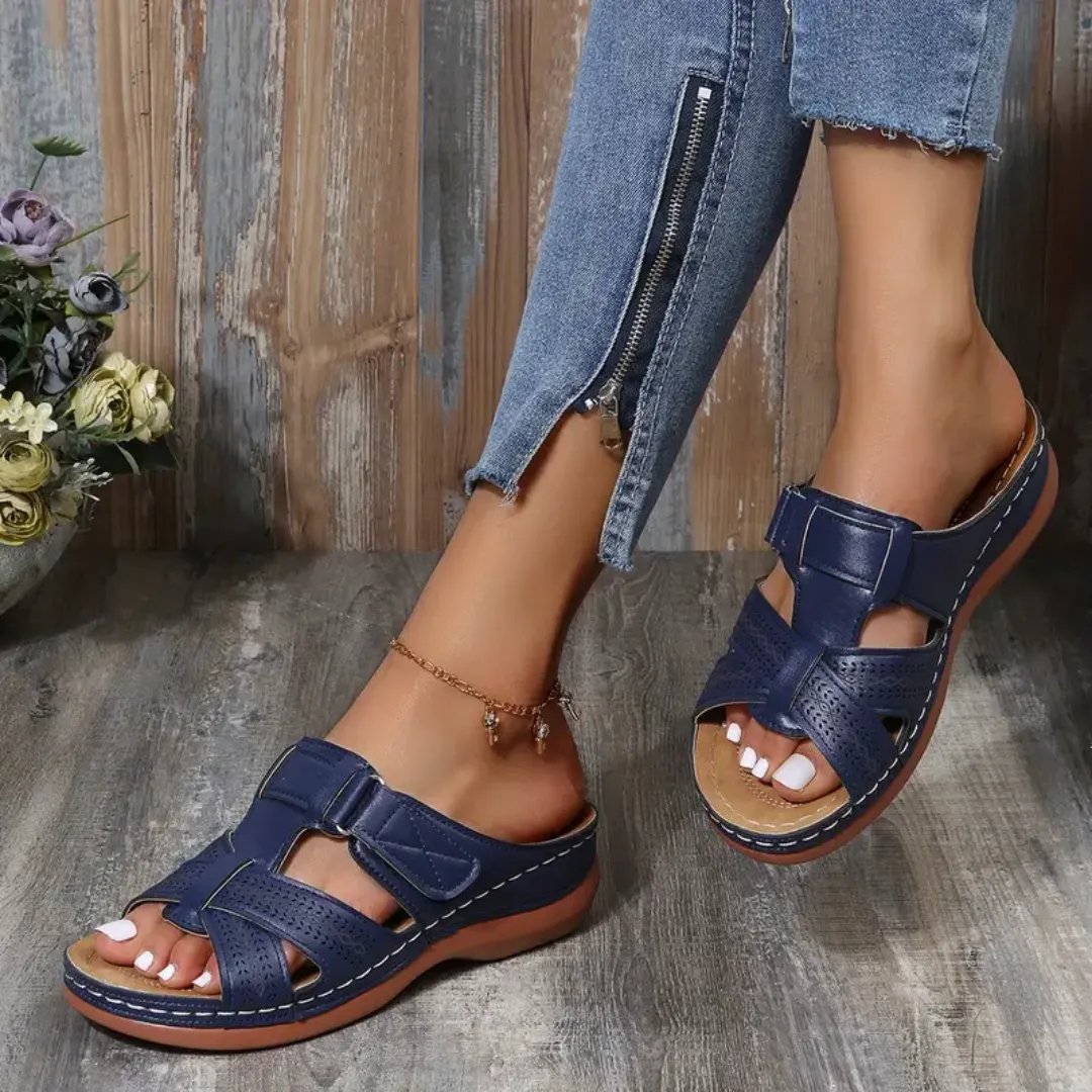 Blisscomfy Arch Support Criss Cross Strap Slide Sandals