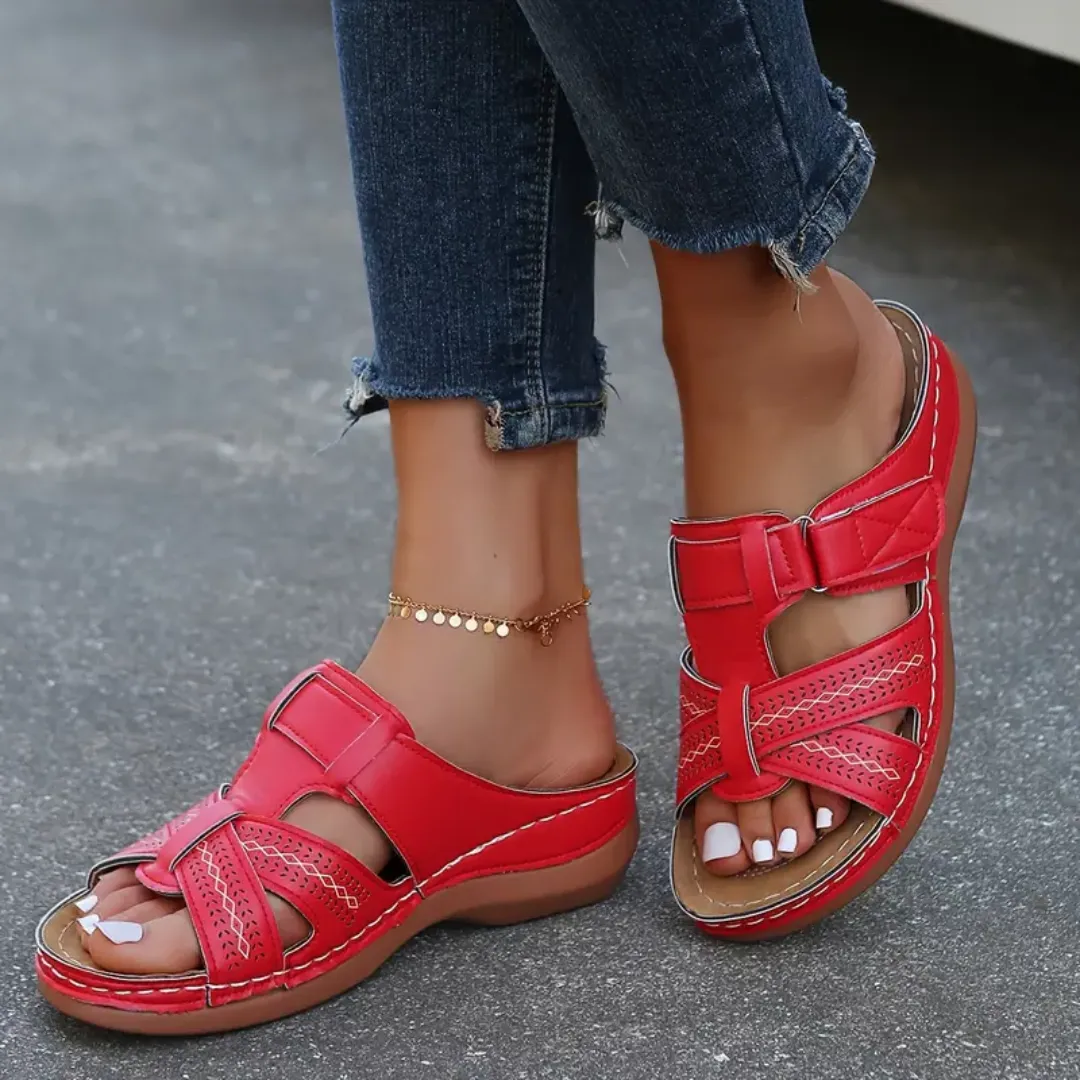 Blisscomfy Arch Support Criss Cross Strap Slide Sandals