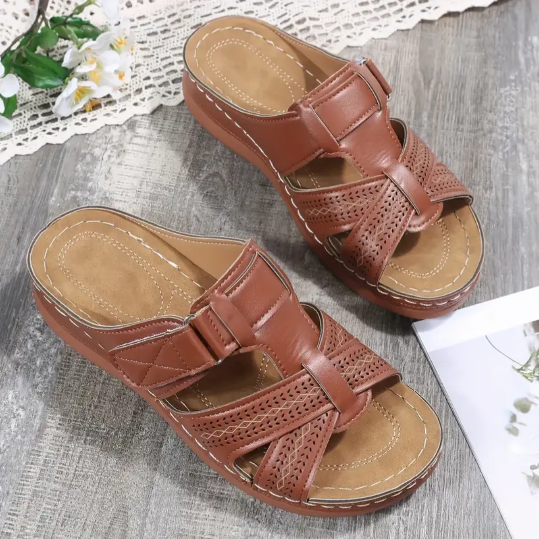 Blisscomfy Arch Support Criss Cross Strap Slide Sandals
