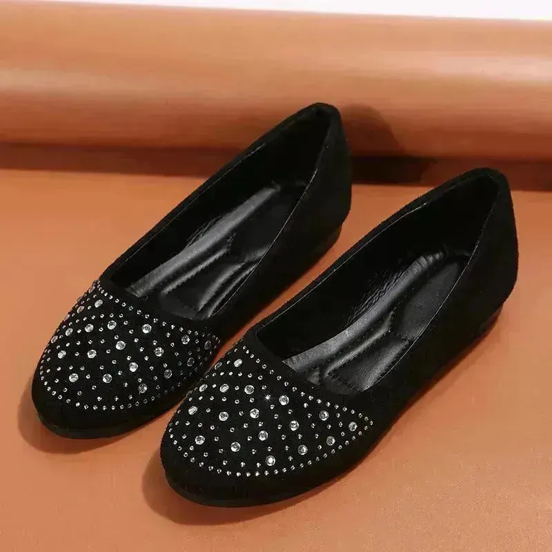 Classy Fashion Flats Shoes With Rhinestones Casual Round Toe Loafers Cozy Shoes For Women