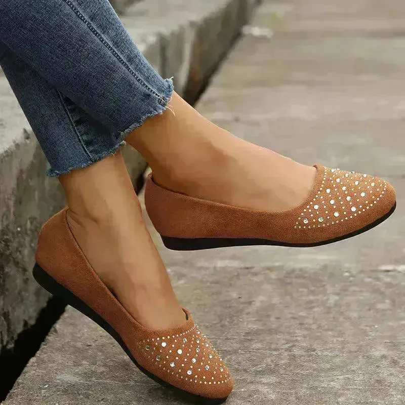 Classy Fashion Flats Shoes With Rhinestones Casual Round Toe Loafers Cozy Shoes For Women