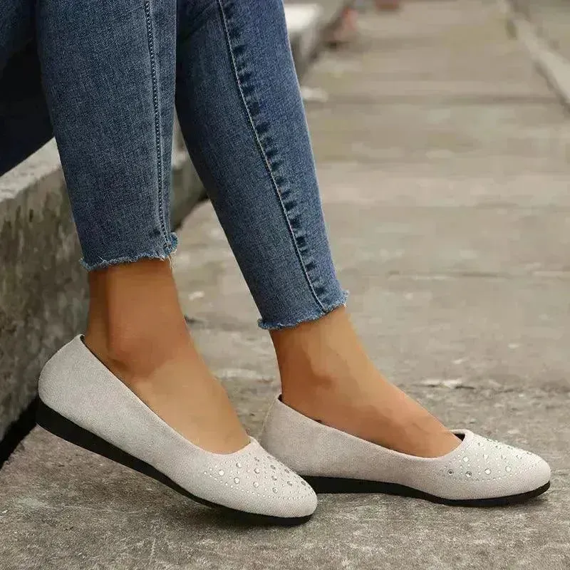 Classy Fashion Flats Shoes With Rhinestones Casual Round Toe Loafers Cozy Shoes For Women