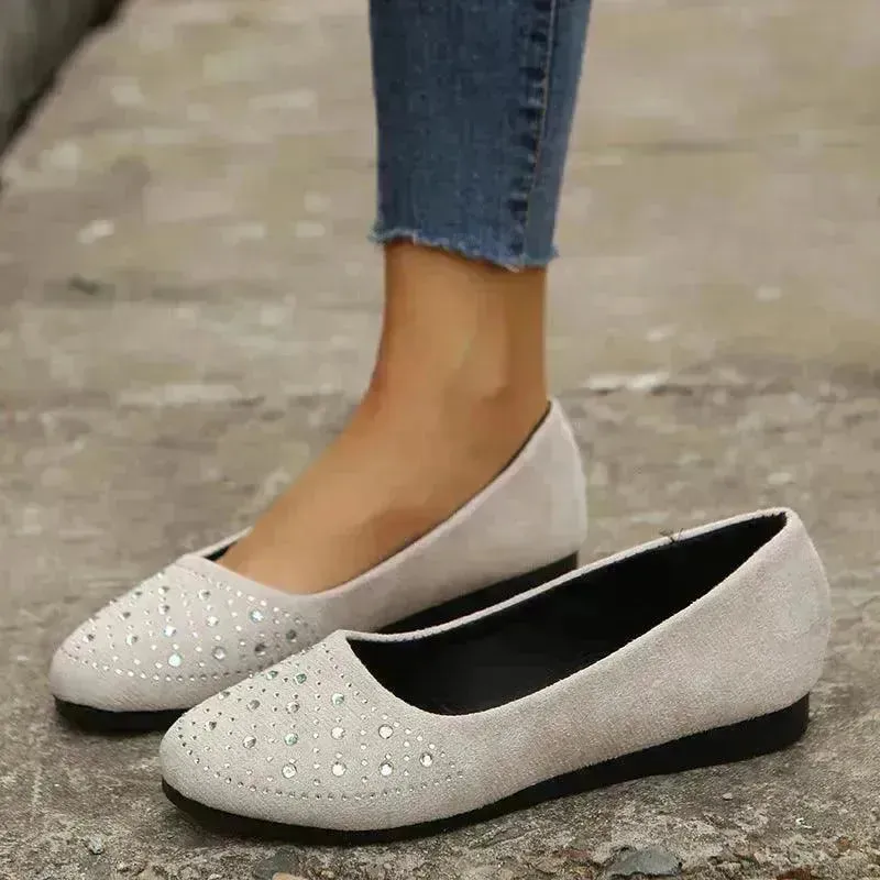 Classy Fashion Flats Shoes With Rhinestones Casual Round Toe Loafers Cozy Shoes For Women
