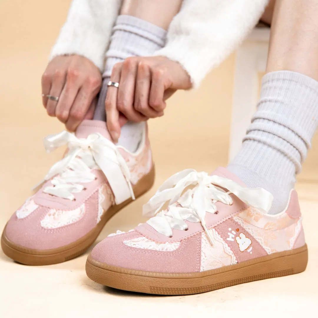 *CLEARANCE* Pretty Pink Bunny Laced Casual Sneakers - Women's