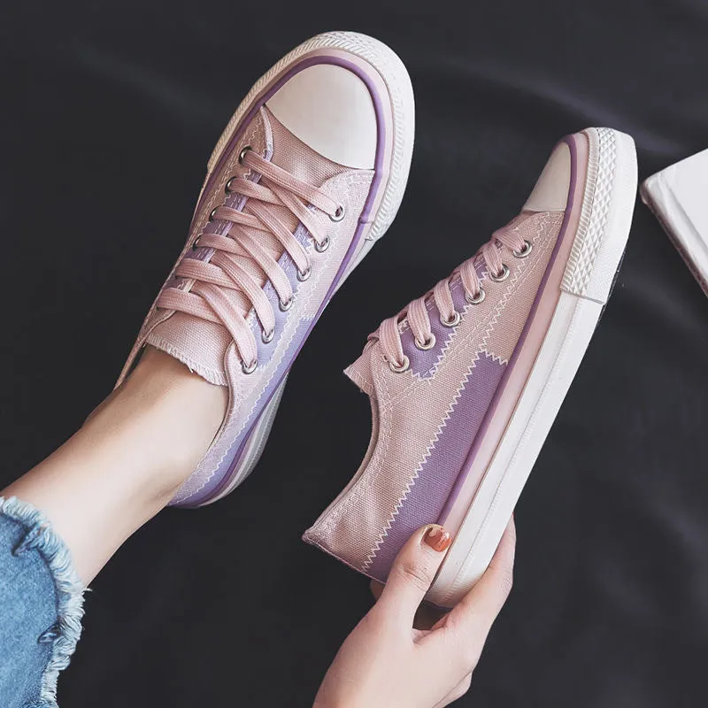 Cool Women's Stitching Front Black Flat Canvas Shoes
