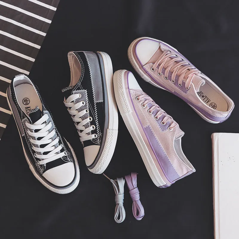 Cool Women's Stitching Front Black Flat Canvas Shoes