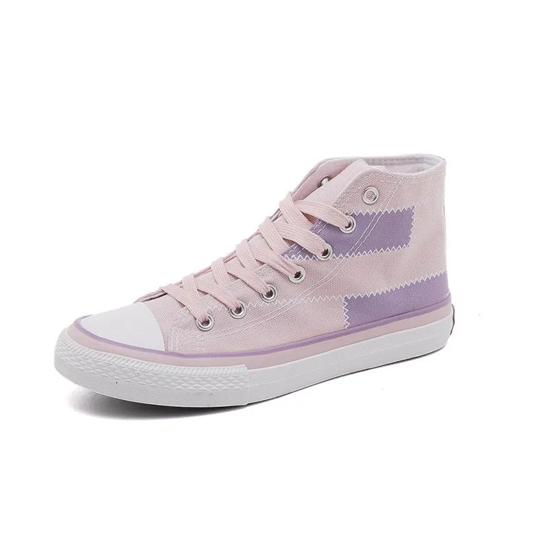 Cool Women's Stitching Front Black Flat Canvas Shoes