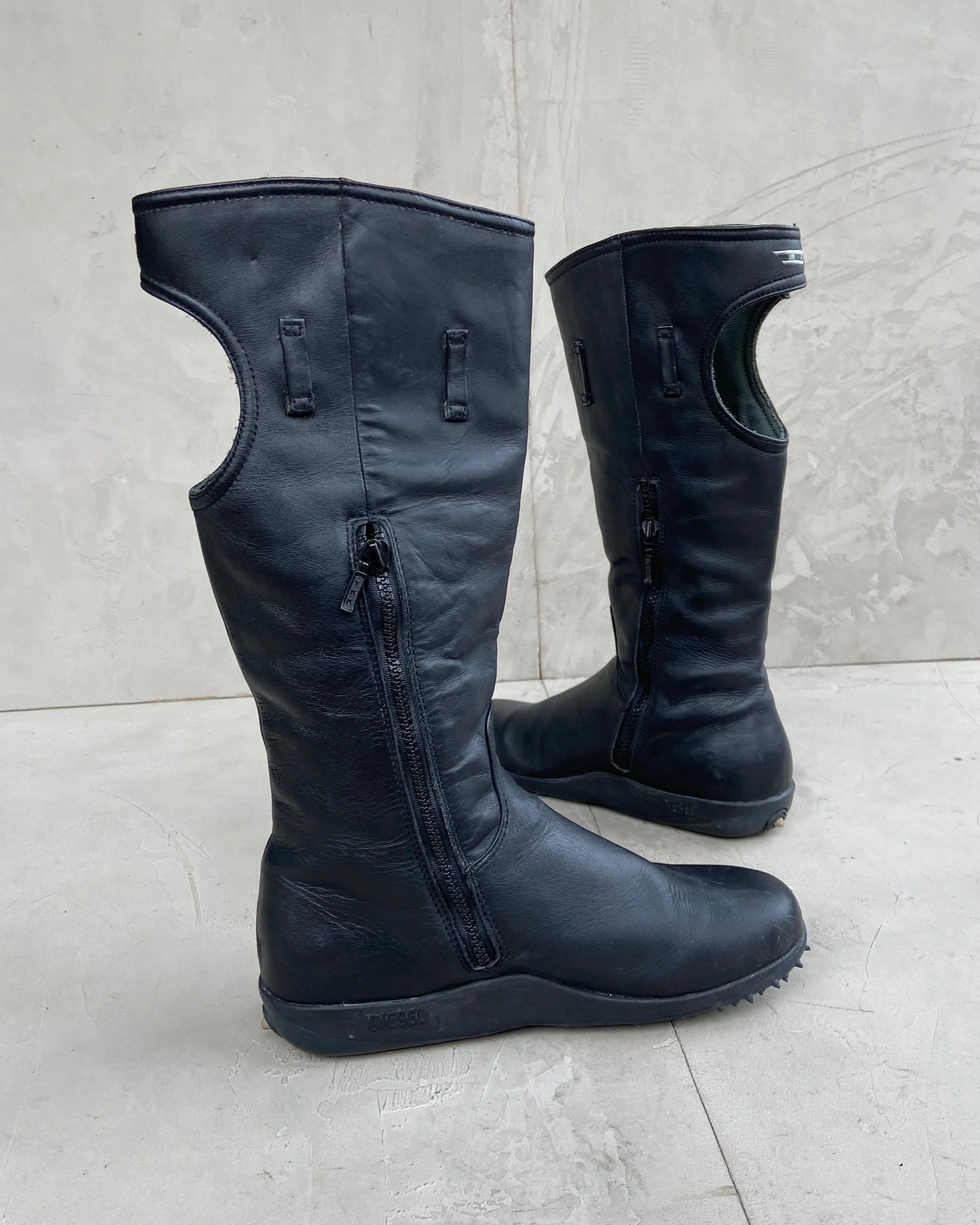DIESEL 00'S BUBBLE SPIKE SOLE LEATHER BOOTS - UK 7.5 / EU 40.5